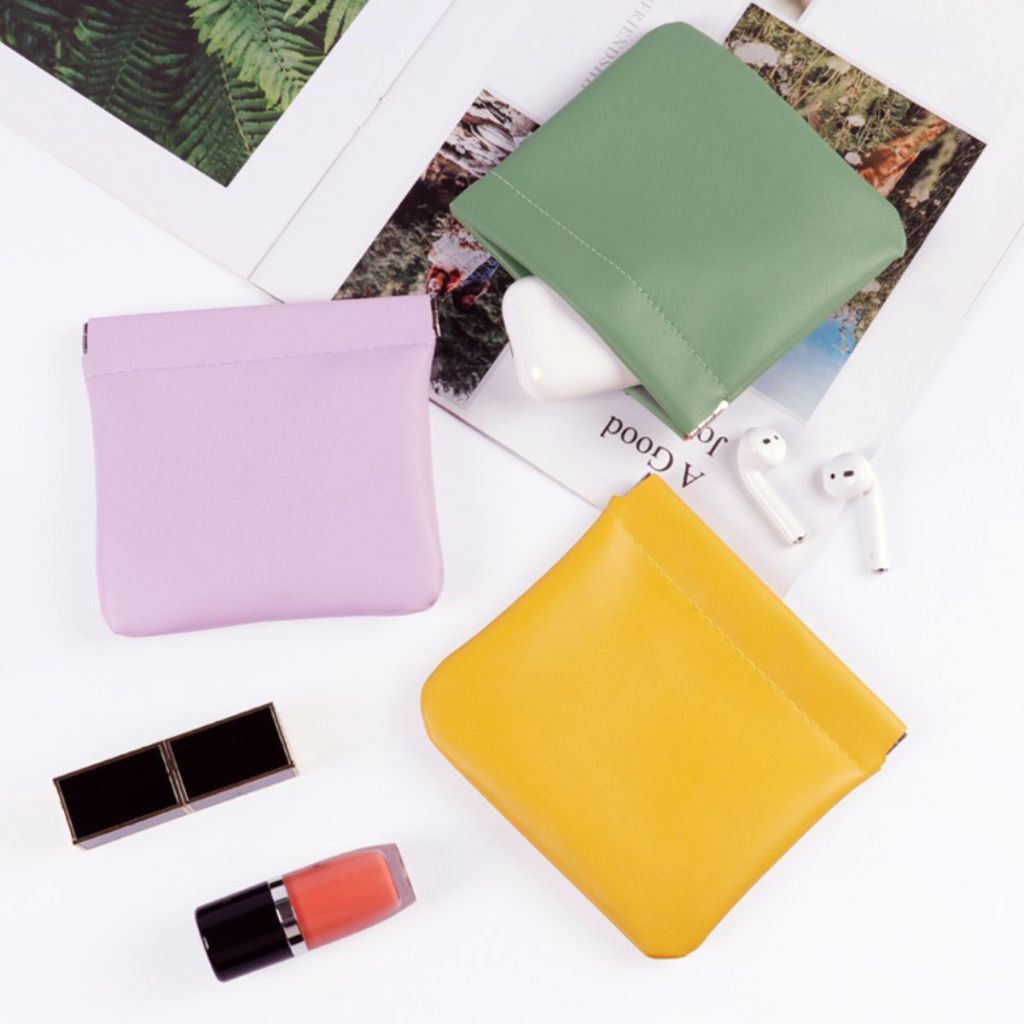 Pouch Travel Mini Kulit Premium - Dompet Kecil Penutup Magnet Tempat Make Up Kosmetik Koin Card Holder Kunci Headset Peralatan Sekolah Kantor Aksesoris Serbaguna / Kotak Penyimpanan Travelling Waterproof Tahan Anti Air Souvenir Pernikahan Wedding