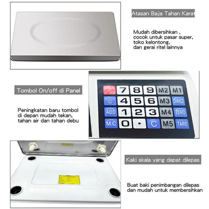 Timbangan Buah QME Digital 40kg / Computing Scale Double Display Mode Zero Tare Kalkulator Tambah Harga Jumlah Total / Alat Timbang Berat Elektrik Buah Sayur Daging Ikan Usaha Laundry Warung Sembako Toko Swalayan Dapur Pasar Supermarket Kitchen Serbaguna