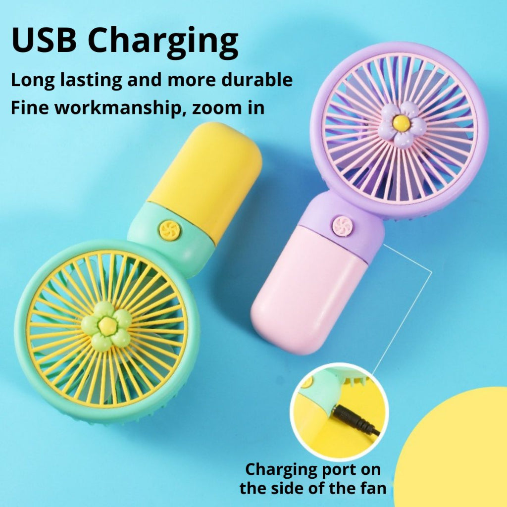 Kipas Angin Genggam Tangan Motif Bunga 2in1 + Holder Penyangga HP / Handy Mini Fan Portable Rechargeable Elektrik Karakter Lucu Travel Size Travelling Outdoor Konser Piknik Pantai Jogging CFD Jalan Luar Ruangan Make Up Skincare Kamar Emergency Multifungsi