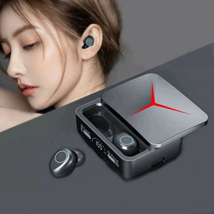 Earphone Bluetooth TWS M90Pro + Powerbank 1200mAh Charging Case / Wireless Headset Bass Stereo In-Ear Handsfree Earbuds LED Digital Dispaly Microphone Running Gym Olahraga Sepeda Hiking Fitness Earbud Tombol Play Plause Call Volume Next Noise Cancellation