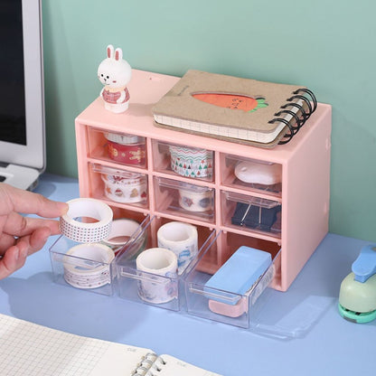 Kotak Laci 9 Sekat Serbaguna / Storage Box Drawer Susun Tempat Penyimpanan Slot Perhiasan Peralatan Make Up Kosmetik Aksesoris Headset Jarum Benang / Rak Organizer Lemari Meja Rias Minimalis 9 Layer Transparan Stationary Alat Tulis Sekolah Kantor