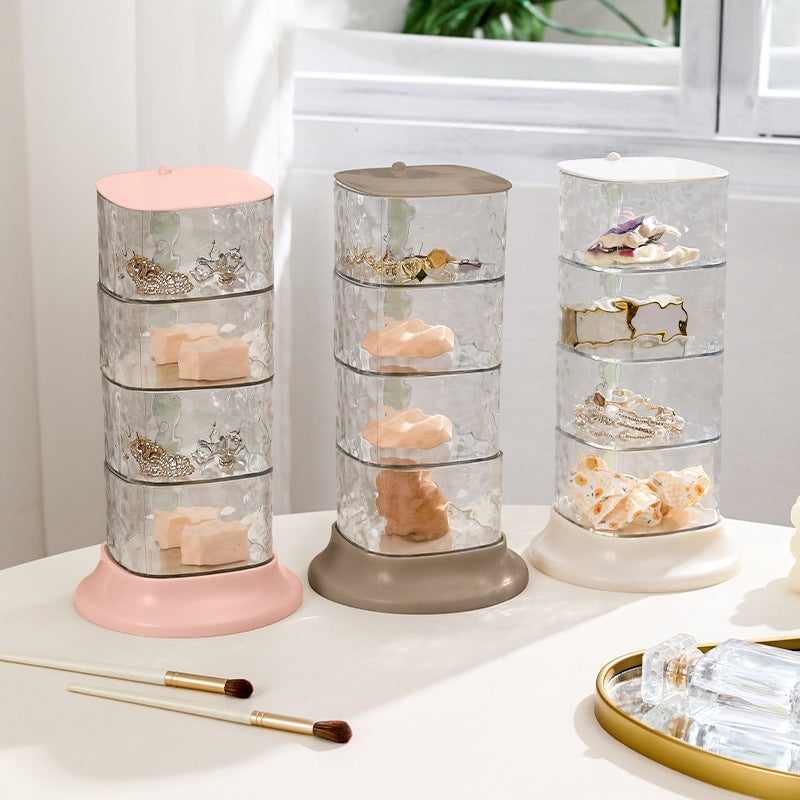 Rak Crystal 4 Susun Putar 360° / Storage Box Drawer Tempat Penyimpanan Perhiasan Peralatan Make Up Kosmetik Aksesoris ATK Sekolah Kantor Bumbu Dapur Serbaguna / Kotak Organizer Lemari Meja Rias Minimalis 4 Layer Cristal Transparan Aesthetic Praktis