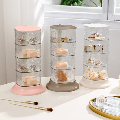 Rak Crystal 4 Susun Putar 360° / Storage Box Drawer Tempat Penyimpanan Perhiasan Peralatan Make Up Kosmetik Aksesoris ATK Sekolah Kantor Bumbu Dapur Serbaguna / Kotak Organizer Lemari Meja Rias Minimalis 4 Layer Cristal Transparan Aesthetic Praktis