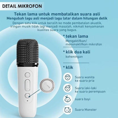 Speaker Bluetooth LED Dengan Mic Karaoke / MP3 Player Portable Set Mini With 1 Wireless Microphone Salon BT Speker 4 Vocal Effect Stereo Sing Amplifer Full Bass Original Suara Jernih Hp Tv Komputer Pc Hadiah Kado Ulang Tahun Serbaguna Termurah Berkualitas