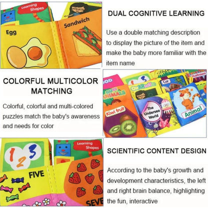 Buku Kain Edukasi Anak / Cloth Education Soft Book / Buku Bantal Mainan Edukatif Bayi Belajar Membaca Cerita Gambar 0-1 Tahun / Maenan Kresek Melatih Sensorik Motorik Balita Batita Warna Warni