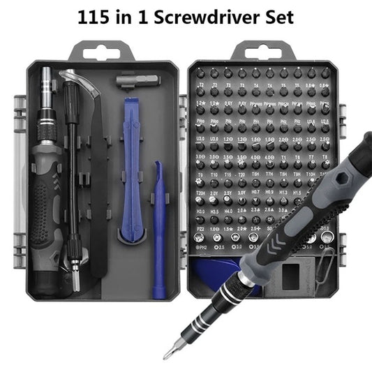 Obeng Set 115 in 1 Kepala Magnetic / Alat Perkakas Perlengkapan Service Komputer Laptop Kamera Hp Jam Tangan Drone Radio Elektronik / Screwdriver Screw Bits Hardware Tools kit 115Pcs / Peralatan Reparasi Pembuka Mata Baut Alat Bengkel Multifungsi