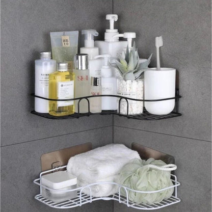 Rak Sudut Tempel Dinding Model L Kamar Mandi Dapur Ruang Tamu Rumah / Storage Rack Multifungsi Bahan Besi Anti Karat Tahan Lama Holder Tanpa Paku Hook Gantung Keramik Tempat Shampoo Sabun Peralatan Minyak Kecap Saos Gula Garam Serbaguna Dekorasi Interior