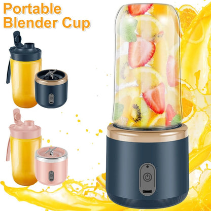 Blender Mini Portable Juicer Cup 2in1 Free Tutup Botol USB Rechargeable / 6 Mata Pisau Super Tajam Alat Pembuat Minuman Jus Buah Sayur Elektrik Tanpa Colok Listrik / Mixer Ice Crusher Penggiling Juice Praktis / Travel Bottle Size Untuk Olahraga Kantor