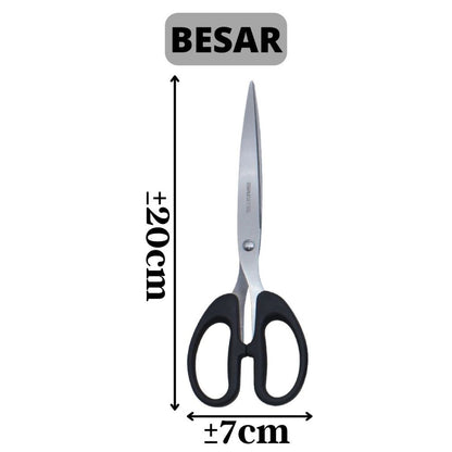 Gunting Stainless Serbaguna 12cm 16cm 20cm / Alat Pemotong Kertas Kain Benang Selotip Plastik Dapur Paket Makanan Potong Scissors Panjang Gagang Hitam Pisau Tajam Anti Karat Perlengkapan ATK Anak Sekolah Kantor Super Kokoh 12 16 20 cm Terlaris Termurah