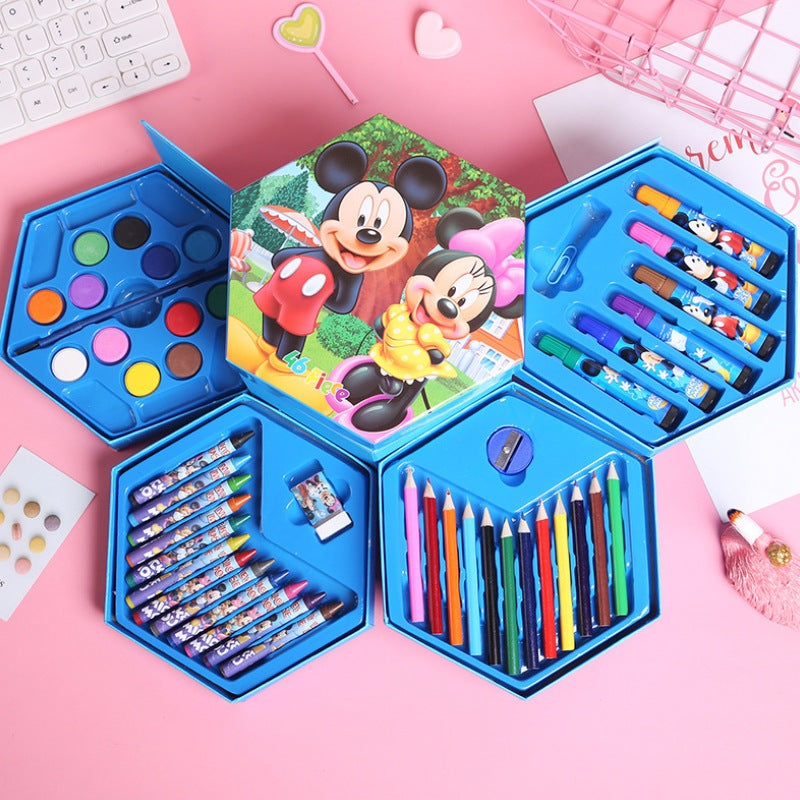 Crayon Set Karakter 46 Pcs - Peralatan Menggambar Mewarnai Isi 46pcs Krayon Pencil Warna Cat Air Spidol Box Kartun Lucu Paket Kit Supplies Painting Set Alat Tulis Seni Lukis Perlengkapan Sekolah Edukasi Anak Bermain Belajar Hadiah Kado Ulang Tahun SD PAUD