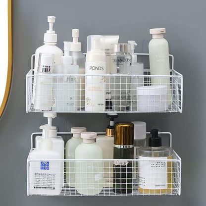 Rak Gantung Tempel Dinding Aluminium / Organizer Rack Kamar Mandi Dapur Ruang Tamu Tidur / Holder Besi Tanpa Paku Bor Tempat Shampoo Sabun Peralatan Botol Minyak Kecap Saos Gula Garam Dekorasi Interior Rumah Aesthetic Multifungsi Modern Minimalis Milenial