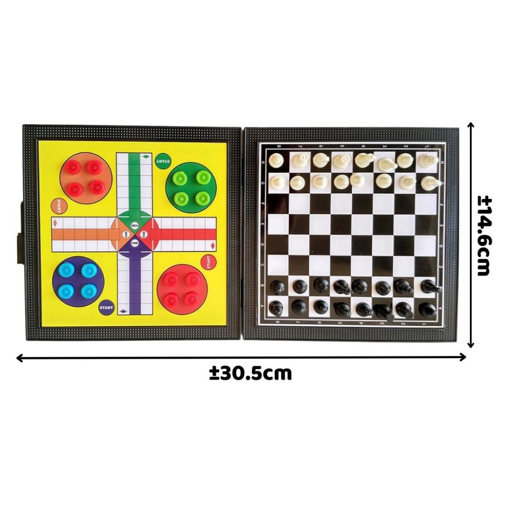 Magnetic Board Game 5in1 - Permainan Papan Catur Magnet Portable 5 in 1 / Games Family Mainan Ludo Ular Tangga Halma Checkers Catur Maenan Edukasi Melatih Ketangkasan Kreativitas Hadiah Ulang Tahun Kado Goody Bag Anak Sahabat Teman Pacar Cafe Travel Size