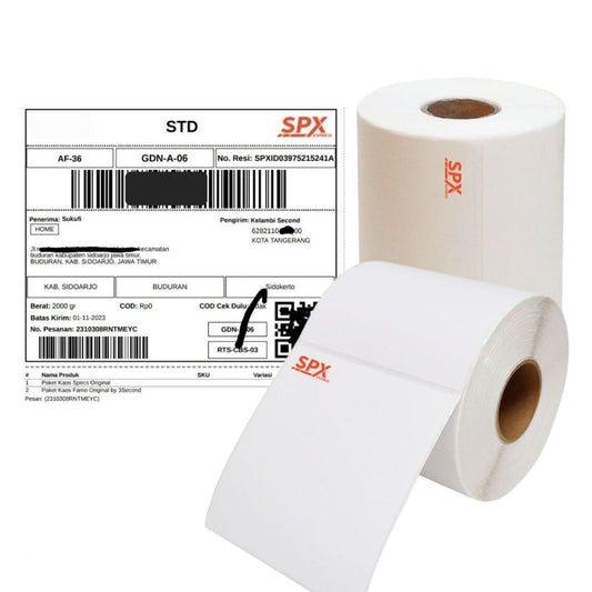 Kertas Thermal Paper Roll 100x150 mm Isi 250 & 500 Lembar / Label Sticker Barcode Ukuran A6 Lebel Print Tempel Resi Pengiriman Cetak Jelas Tebal Anti Air Perekat Kuat Stiker EDC Lembaran Waterproof Marketplace Online Shop Continuous Paper 100mm x 150mm