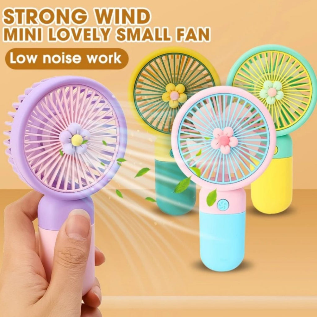 Kipas Angin Genggam Tangan Motif Bunga 2in1 + Holder Penyangga HP / Handy Mini Fan Portable Rechargeable Elektrik Karakter Lucu Travel Size Travelling Outdoor Konser Piknik Pantai Jogging CFD Jalan Luar Ruangan Make Up Skincare Kamar Emergency Multifungsi