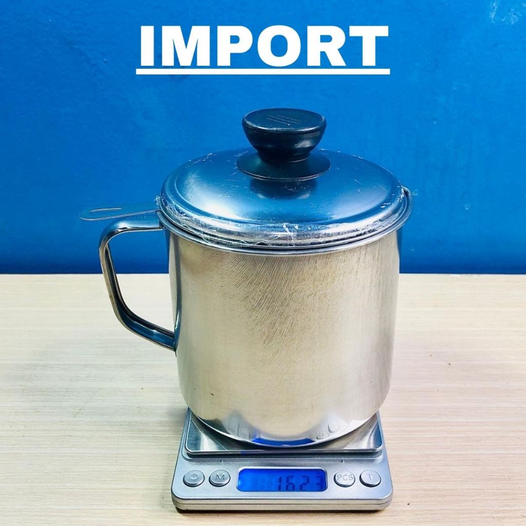 Wadah Saringan Minyak 1.3 Liter Stainless Steel Lokal & Import  / Oil Pot Filter Anti Karat / Gelas Penyaring Ampas Sisa Minyak Jelantah 1300 ML Anti Tumpah