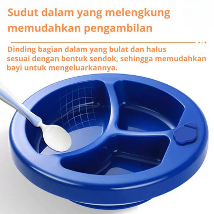 Piring Penghangat Makanan Bayi 3 Sekat Bahan Plastik / Baby Water Insulation Plate Silicone BPA FREE Tahan Panas / Wadah Tempat Makan Bubur Sayur Anti Tumpah / Mangkuk Sekat Perlengkapan Mpasi Balita Batita Anti Slip Food Grade