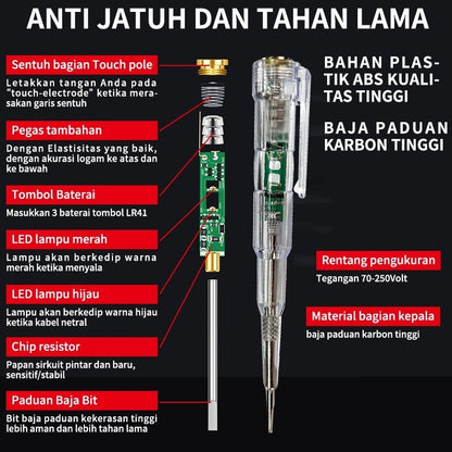 Obeng Tester 2in1 Indicator Dual LED - Tespen Minus Alat Pendeteksi Arus Kabel Listrik Putus / Test Pen Digital Dengan Lampu Merah Hijau Indikator Sensor / Peralatan Teknisi Perlengkapan Perkakas Multifungsi Tester Obeng Breakpoint Mofan Home