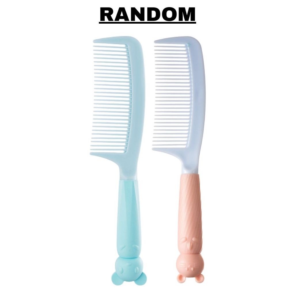 Cermin - Sisir Gagang Bunny Bulat Oval Roll Silikon Gigi Halus Lembut Mirror Comb Handle Travel / Sikat Pijat Rambut Lurus Keriting Basah Kering Anti Rontok Anti Kusut / Kaca Rias Makeup Wajah Motif Karakter Lucu Kecantikan Anak Dewasa Macaron Silicone