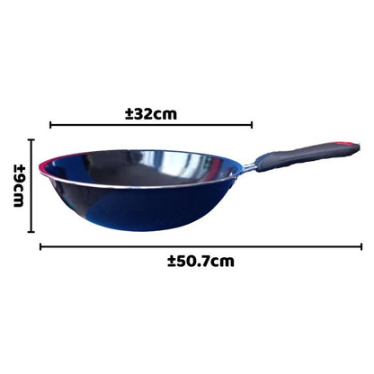 Wajan Penggorengan Enamel 32cm Frying Pan / Wadah Kuali Bentuk Bulat Gagang Panjang Untuk Menumis Merebus Menggoreng Anti Lengket / Tempat Memasak Bahan Tebal Berkualitas Anti Karat / Alat Peralatan Dapur Multifungsi