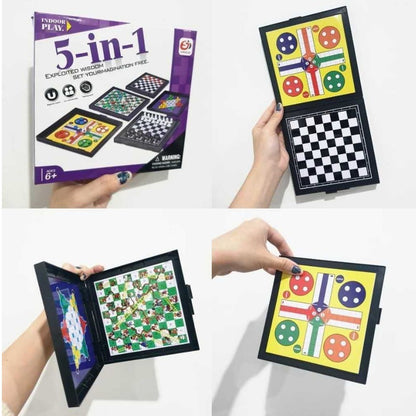 Magnetic Board Game 5in1 - Permainan Papan Catur Magnet Portable 5 in 1 / Games Family Mainan Ludo Ular Tangga Halma Checkers Catur Maenan Edukasi Melatih Ketangkasan Kreativitas Hadiah Ulang Tahun Kado Goody Bag Anak Sahabat Teman Pacar Cafe Travel Size