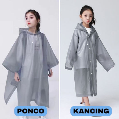 Jas Hujan Anak Model Poncho Waterproof Bahan EVA Tebal / Jas Hujan Mantel Korea + Hoodie Semi Transparan Anti Air Jubah Kelelawar Musim Ujan Motor Anti Basah Tidak Panas Kaku Sobek Children Travel Raincoat Lightweight Unisex Reusable Laki Laki Perempuan