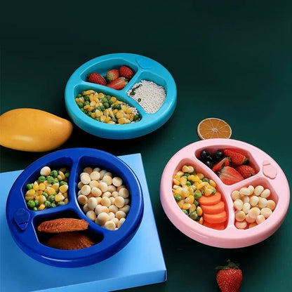 Piring Penghangat Makanan Bayi 3 Sekat Bahan Plastik / Baby Water Insulation Plate Silicone BPA FREE Tahan Panas / Wadah Tempat Makan Bubur Sayur Anti Tumpah / Mangkuk Sekat Perlengkapan Mpasi Balita Batita Anti Slip Food Grade