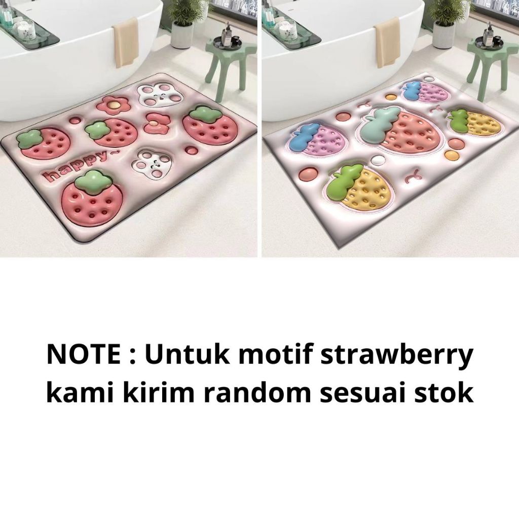 Keset Kaki Diatomite Persegi Motif Gambar 3D Lap Kaki Kamar Mandi Dapur Anti Bau Doormat Anti Slip Karpet Alas Lantai Untuk Pintu Masuk Kamar Mandi Ruang Tamu Floor Mat Lentur Nyerap Air