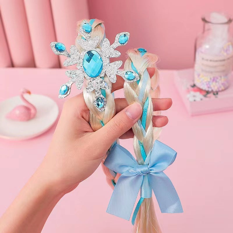 Bando Rambut Anak Perempuan Palsu /  Hair Wig Style Rapunzel Frozen / Bandana Hiasan Kepala Anak Rambut Palsu Kepang Panjang Motif Lucu / Aksesoris Fashion Kostum Princess Elsa Bahan Tebal Anti Patah Acc Wanita Simple