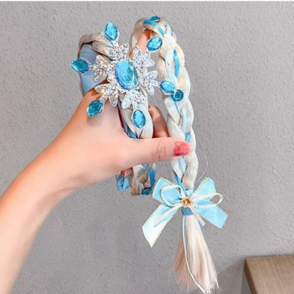 Bando Rambut Anak Perempuan Palsu /  Hair Wig Style Rapunzel Frozen / Bandana Hiasan Kepala Anak Rambut Palsu Kepang Panjang Motif Lucu / Aksesoris Fashion Kostum Princess Elsa Bahan Tebal Anti Patah Acc Wanita Simple