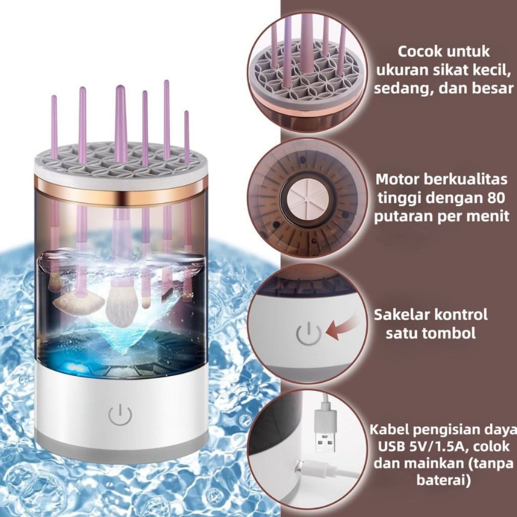 Pembersih Kuas Make Up Otomatis 3in1 / Alat Mesin Cuci Brush Makeup USB Rechargeable Multifungsi