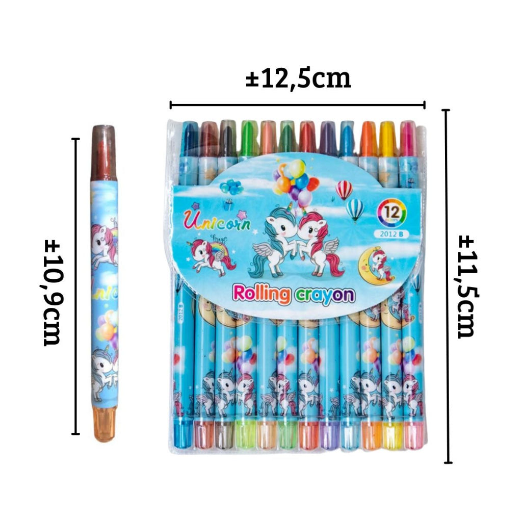 Crayon Putar 12 Warna Rolling Crayon Oil Pastel Set 12pcs/ Peralatan Menggambar Dan Mewarnai / Krayon Bergambar Karakter Lucu Alat Tulis Seni Lukis Perlengkapan Sekolah Edukasi Anak Bermain Belajar Goody Bag Hadiah Kado Ulang Tahun 2 3 4 5 SD PAUD