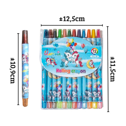 Crayon Putar 12 Warna Rolling Crayon Oil Pastel Set 12pcs/ Peralatan Menggambar Dan Mewarnai / Krayon Bergambar Karakter Lucu Alat Tulis Seni Lukis Perlengkapan Sekolah Edukasi Anak Bermain Belajar Goody Bag Hadiah Kado Ulang Tahun 2 3 4 5 SD PAUD