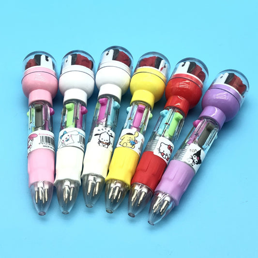 Pulpen 4 Warna Pendek + Roller Stamp / Pen 5in1 Multicolor / Pulpen Mekanik Bergambar Lucu / Ballpoint Perlengkapan Menulis Warna-Warni Pena 0.5mm / Bolpen Karakter Bentuk Lucu / Peralatan Anak Sekolah Kantor Praktis