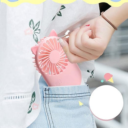 Kipas Angin Portable 2in1 + Holder Penyangga HP / Cute Pocket Mini USB Colling Fan Genggam Tangan Karakter Lucu / Kipas Pendingin Rechargeable Elektrik Traveling Outdoor Travel Size Konser Piknik Multifungsi Handy Fan