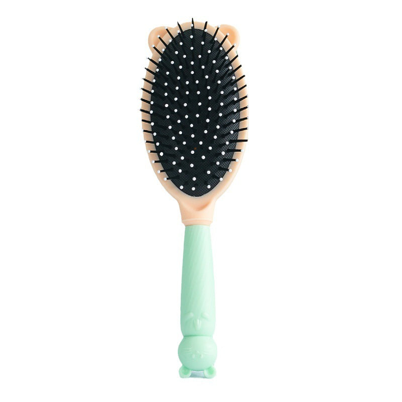 Cermin - Sisir Gagang Bunny Bulat Oval Roll Silikon Gigi Halus Lembut Mirror Comb Handle Travel / Sikat Pijat Rambut Lurus Keriting Basah Kering Anti Rontok Anti Kusut / Kaca Rias Makeup Wajah Motif Karakter Lucu Kecantikan Anak Dewasa Macaron Silicone