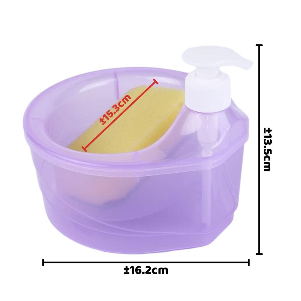 Tempat Sabun Bulat 1000ml + Spons Cuci Piring (2in1) Dispenser Sabun Cair Botol Soap Pump Wadah Sunlight Viral MR.DIY Unik