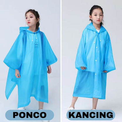 Jas Hujan Anak Model Poncho Waterproof Bahan EVA Tebal / Jas Hujan Mantel Korea + Hoodie Semi Transparan Anti Air Jubah Kelelawar Musim Ujan Motor Anti Basah Tidak Panas Kaku Sobek Children Travel Raincoat Lightweight Unisex Reusable Laki Laki Perempuan