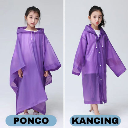 Jas Hujan Anak Model Poncho Waterproof Bahan EVA Tebal / Jas Hujan Mantel Korea + Hoodie Semi Transparan Anti Air Jubah Kelelawar Musim Ujan Motor Anti Basah Tidak Panas Kaku Sobek Children Travel Raincoat Lightweight Unisex Reusable Laki Laki Perempuan