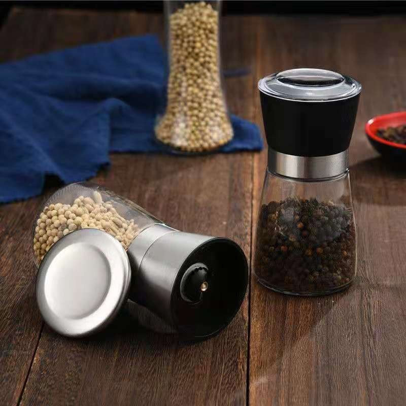 Penggiling Bumbu Merica Putar Manual / Botol Kaca Wadah Tempat Gilingan Biji Lada Ketumbar Garam Kasar Jinten / Manual Glass Pepper Grinder Alat Masak Dapur Parutan Rempah Kedap Udara Anti Tumpah / Perlengkapan Rumah Tangga Multifungsi