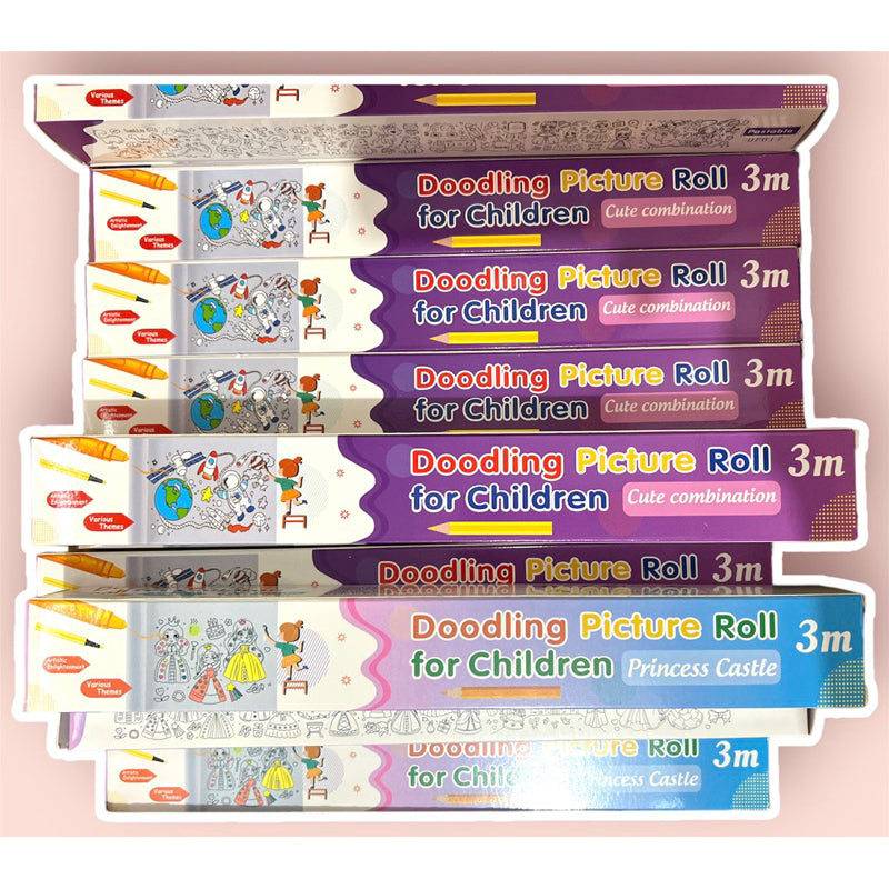 Poster Roll Coloring Sticker 3meter - Kertas Mewarnai Jumbo Dapat Di Tempel Di Dinding Bergambar Lucu / Buku Keterampilan Menggambar Melatih Kemampuan Motorik Anak / Alat Melukis Panjang 3M Untuk Hadiah Kado Ulang Tahun Mainan Edukasi Anak TK PAUD SD