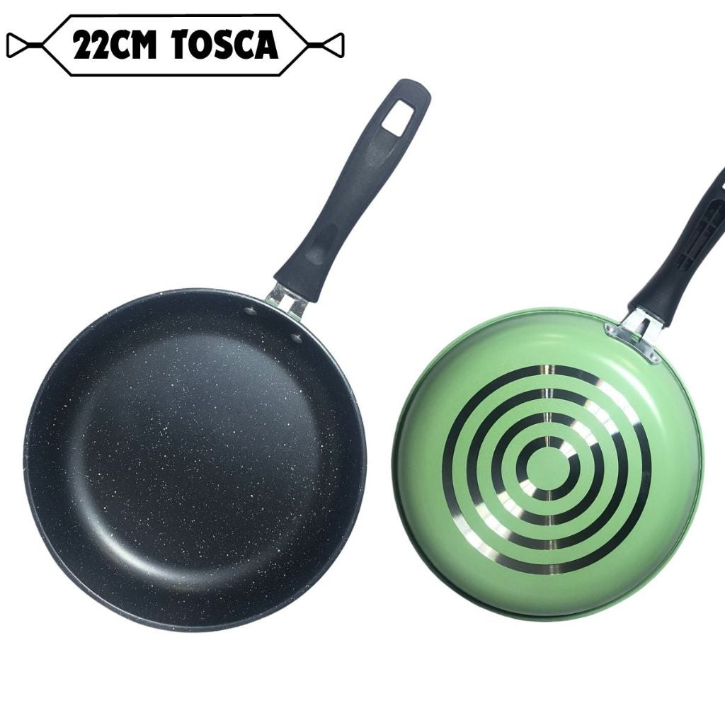 Teflon Anti Lengket 20 22 24 cm Black Frying Pan Ring - Wajan Penggorengan Panci Gagang Panjang Bentuk Bulat Menumis Merebus Non-stick Goreng Tumis Rebus / Tempat Memasak Food Grade Alat Perlengkapan Dapur Multifungsi Anti Slip 20cm 22cm 24cm