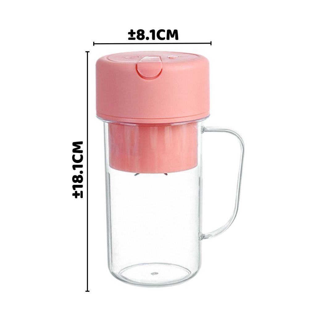 Blender Portable Mini Free Sedotan Silicone / Botol Alat Pembuat Minuman Jus Buah Sayur Elektrik Tanpa Colok Listrik / Juicer Cup 6 Mata Pisau Rechargeable / Gelas Gagang Penggiling Juice 340ml Praktis Travel Bottle Size Kantor Olahraga Kuliah Multifungsi