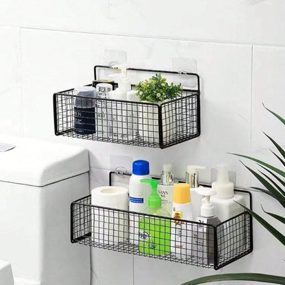 Rak Gantung Tempel Dinding Aluminium / Organizer Rack Kamar Mandi Dapur Ruang Tamu Tidur / Holder Besi Tanpa Paku Bor Tempat Shampoo Sabun Peralatan Botol Minyak Kecap Saos Gula Garam Dekorasi Interior Rumah Aesthetic Multifungsi Modern Minimalis Milenial