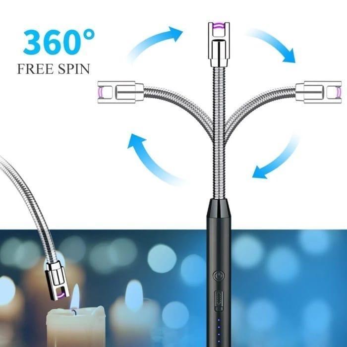 Pematik Korek Api Elektrik Torch / Tangkai Putar 360Â° Rechargeable USB Cable Windproof Electric Lighter / Alat Pemantik Kompor Lilin Oven Gas Kembang Api Unggun Camping Outdoor Ulang Tahun Birthday Candle Coil Aluminium Tahan Angin Portable Multifungsi