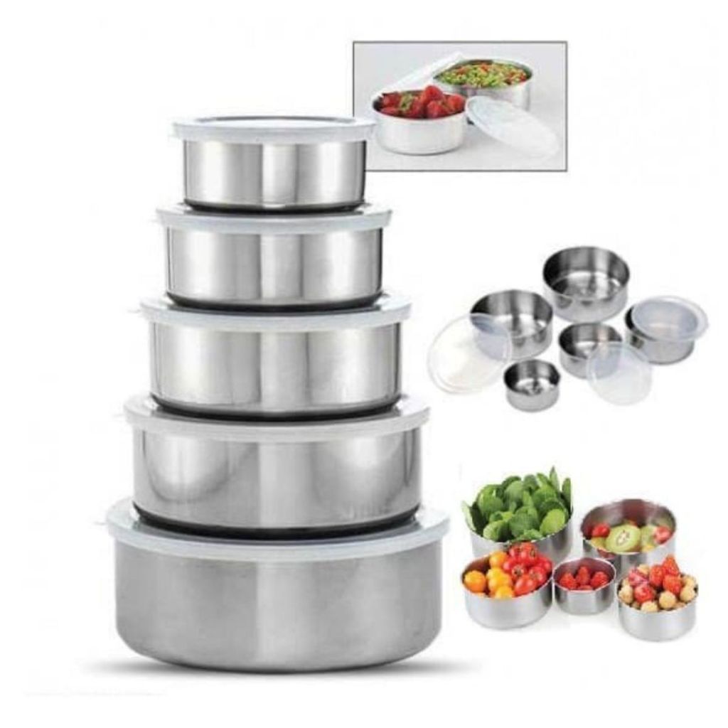 Rantang 5 Susun Stainless Steel Polos Dengan Tutup Plastik / Fresh Box Wadah Bekal 5in1 Penutup Rapat Kedap Udara Anti Tumpah / Tempat Penyimpanan Makanan Lauk Sayur Buah Kue Snak Food Grade Souvenir Hadiah Pernikahan Arisan Tukar Kado Gift Multifungsi