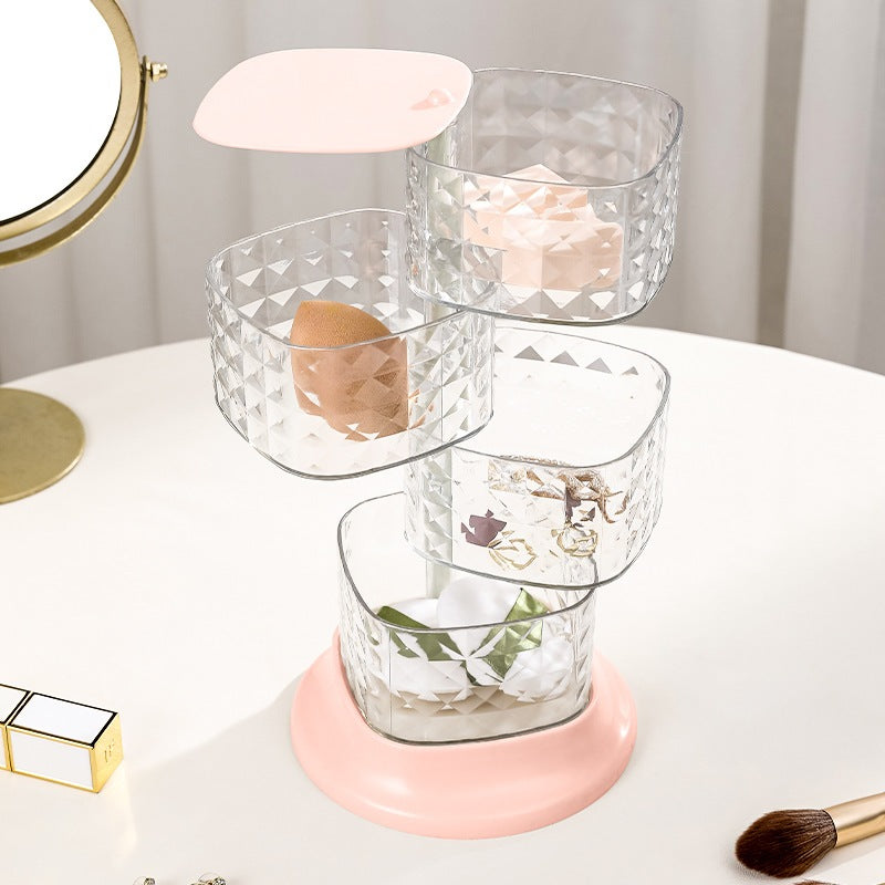 Rak Crystal 4 Susun Putar 360° / Storage Box Drawer Tempat Penyimpanan Perhiasan Peralatan Make Up Kosmetik Aksesoris ATK Sekolah Kantor Bumbu Dapur Serbaguna / Kotak Organizer Lemari Meja Rias Minimalis 4 Layer Cristal Transparan Aesthetic Praktis