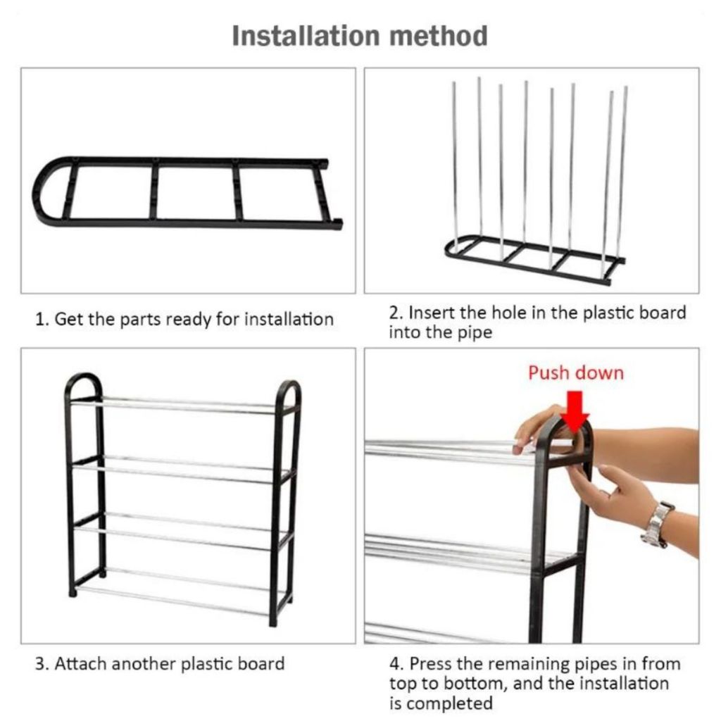 Rak Sepatu Stainless 4 Susun Minimalis / Assembled Shoe Rack / Tempat Penyimpanan Sandal 4 Layer Aesthetic Super Kokoh Anti Karat Berkualitas Untuk Hadiah Kado Pernikahan Pindah Rumah Baru Multifungsi