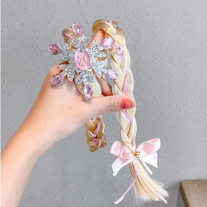 Bando Rambut Anak Perempuan Palsu /  Hair Wig Style Rapunzel Frozen / Bandana Hiasan Kepala Anak Rambut Palsu Kepang Panjang Motif Lucu / Aksesoris Fashion Kostum Princess Elsa Bahan Tebal Anti Patah Acc Wanita Simple