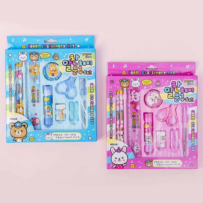 Pensil Set 9in1 Karakter Lucu / Paket Lengkap Alat Tulis Tutup Pensil Pulpen Penghapus Penggaris Rautan Lem Gunting Kertas Gambar kartun Imut / Mini Stationery Character 9 Pcs ATK Perlengkapan Menulis Anak Sekolah Hadiah Kado Ulang Tahun Souvenir SD PAUD