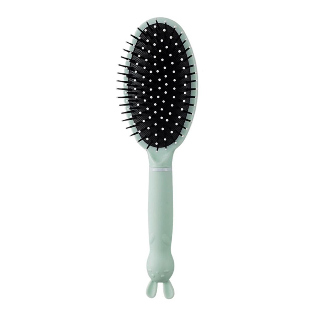 Cermin - Sisir Gagang Bunny Bulat Oval Roll Silikon Gigi Halus Lembut Mirror Comb Handle Travel / Sikat Pijat Rambut Lurus Keriting Basah Kering Anti Rontok Anti Kusut / Kaca Rias Makeup Wajah Motif Karakter Lucu Kecantikan Anak Dewasa Macaron Silicone